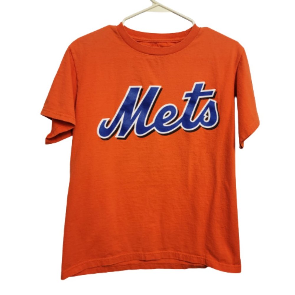 Majestic Mets Baseball T Graphic Short Sleeve Crewneck Orange Blue S